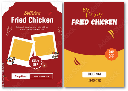 fried chicken promotion media social story post template design. Suitable for Social Media Post Restaurant and culinary promotions. Set of editable sales banners.