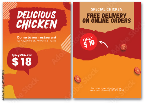 dellicious chicken discount media social story post template design. Suitable for Social Media Post Restaurant and culinary promotions. Set of editable sales banners.