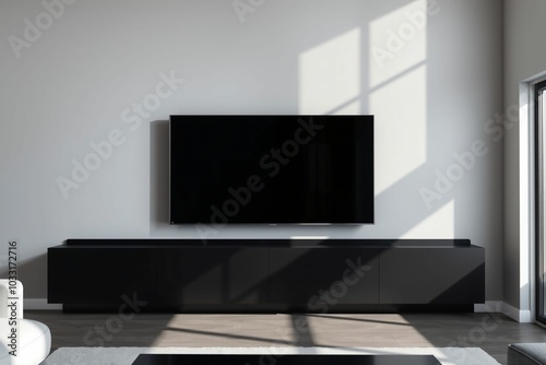 Wallpaper Mural Modern Flat Screen TV on Dark Wall in Sunlit Room
.generative AI Torontodigital.ca