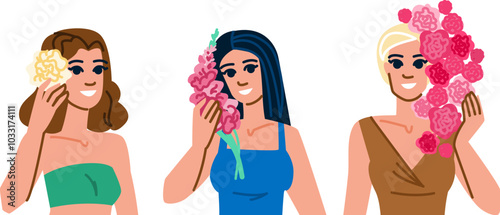 beauty flower woman makeup vector. lipstick petal, feminine foundation, elegance blush beauty flower woman makeup character. people flat cartoon illustration