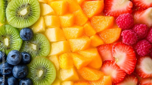 A colorful smoothie bowl, with tropical fruits arranged in a beautiful pattern.