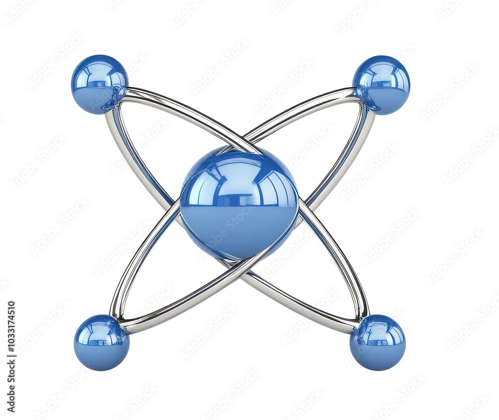 3D atomic model, blue and silver design 3D atomic model, blue and silver design