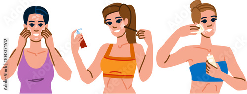 blending foundation application vector. brush sponge, liquid dewy, concealer shade blending foundation application character. people flat cartoon illustration