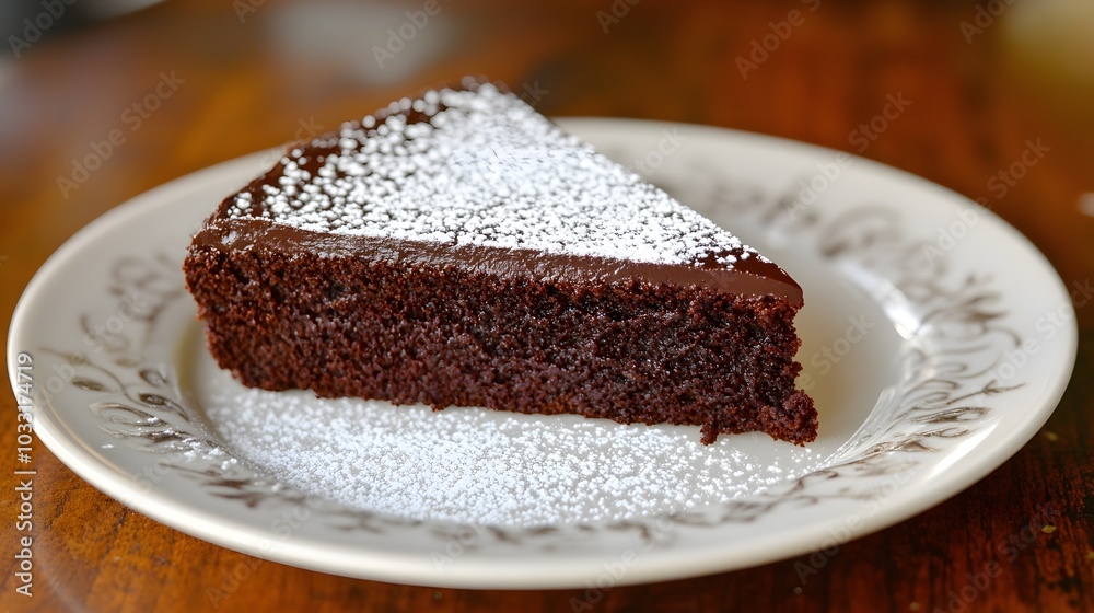 A decadent chocolate cake, with layers of rich ganache and a sprinkle of powdered sugar.
A decadent chocolate cake, with layers of rich ganache and a sprinkle of powdered sugar.