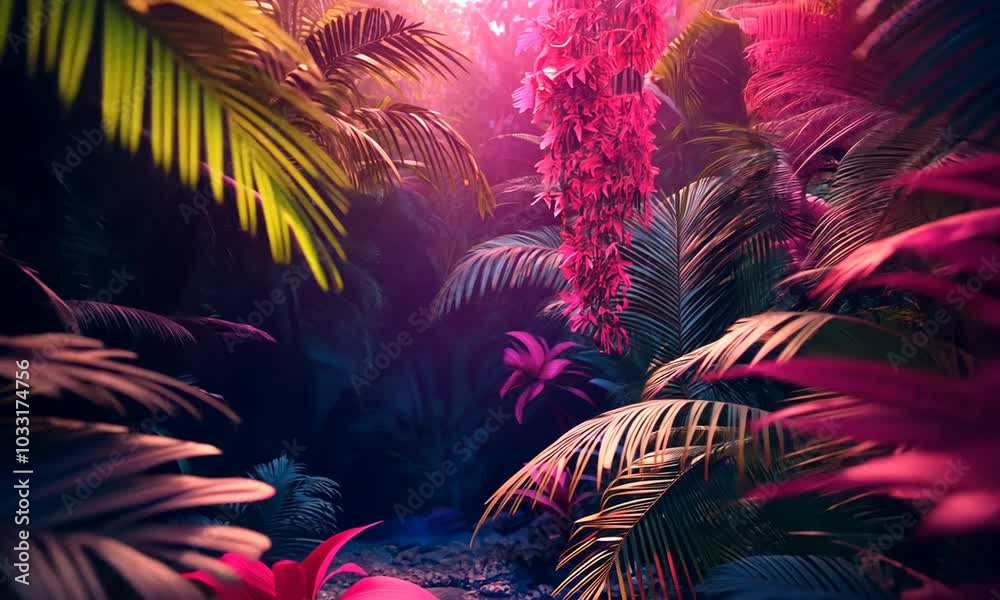 custom made wallpaper toronto digitalTropical Jungle with Pink and Green Foliage