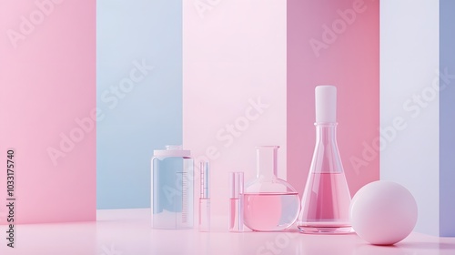 Glassware and Sphere on Pastel Colored Background