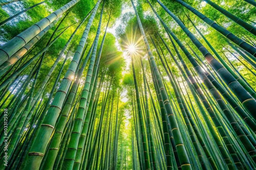 Tranquil Bamboo Forest: Serene Green Sanctuary in Dappled Sunlight Tranquil Bamboo Forest: Serene Green Sanctuary in Dappled Sunlight