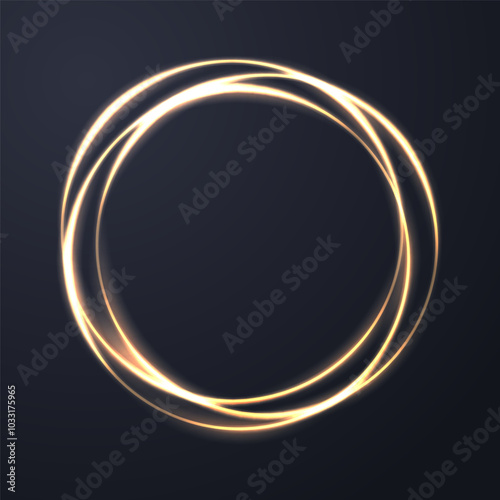 Golden frame sparkling ring with glitter on black background and blank space area
