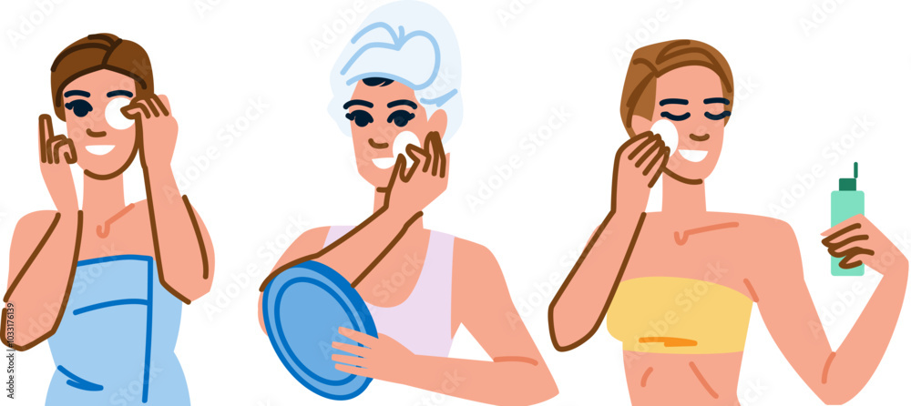 micellar makeup removal vector. balm oil, gel lotion, cream pads micellar makeup removal character. people flat cartoon illustration micellar makeup removal vector. balm oil, gel lotion, cream pads micellar makeup removal character. people flat cartoon illustration