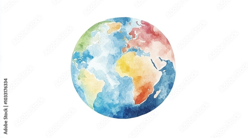 Fototapeta premium Watercolor Globe Earth Illustration World Map Global Ecology Environment Nature