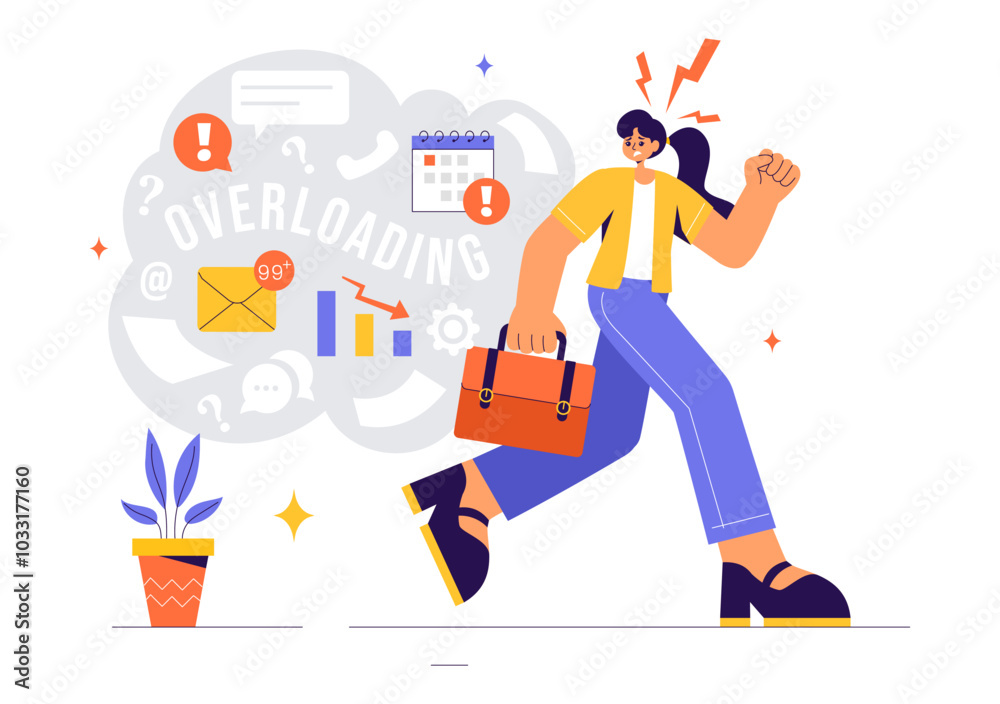 Overloading Vector Illustration of a Busy Employee Multitasking to Complete Numerous Documents and Digital Tasks in a Flat Style Cartoon Background Overloading Vector Illustration of a Busy Employee Multitasking to Complete Numerous Documents and Digital Tasks in a Flat Style Cartoon Background