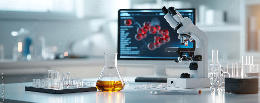 Microscope and Laboratory Equipment in a Modern Lab Microscope and Laboratory Equipment in a Modern Lab