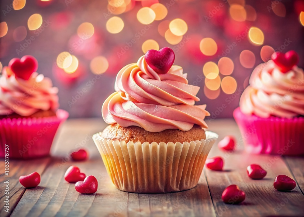 Valentine's Day Cupcake Sketch with Cream and Heart Decorations for Sweet Treat Lovers Valentine's Day Cupcake Sketch with Cream and Heart Decorations for Sweet Treat Lovers