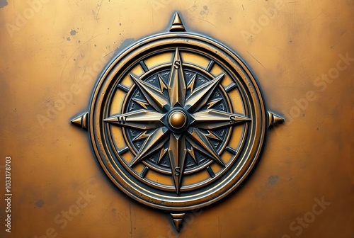 Vintage Compass Rose A detailed compass rose on a brass backgrou photo