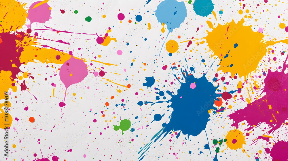 Vibrant paint splatter in flat colors, dynamic abstract composition, energetic visual expression, ideal for modern art enthusiasts Vibrant paint splatter in flat colors, dynamic abstract composition, energetic visual expression, ideal for modern art enthusiasts