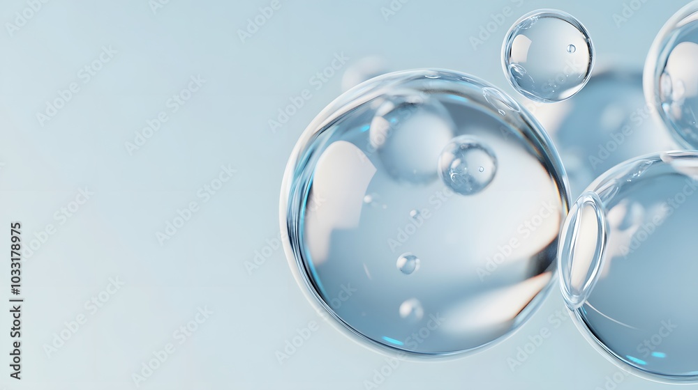 Abstract Blue Spheres Floating Against a Light Blue Background Abstract Blue Spheres Floating Against a Light Blue Background