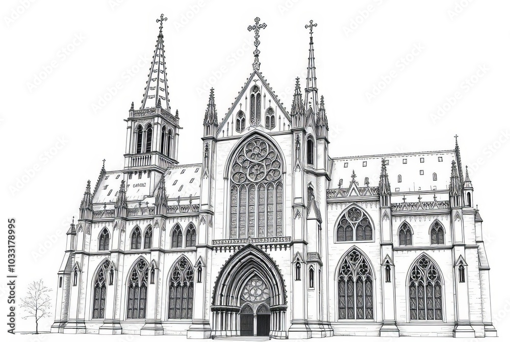 _ - A detailed drawing of a gothic cathedral, with intricate sto _ - A detailed drawing of a gothic cathedral, with intricate sto