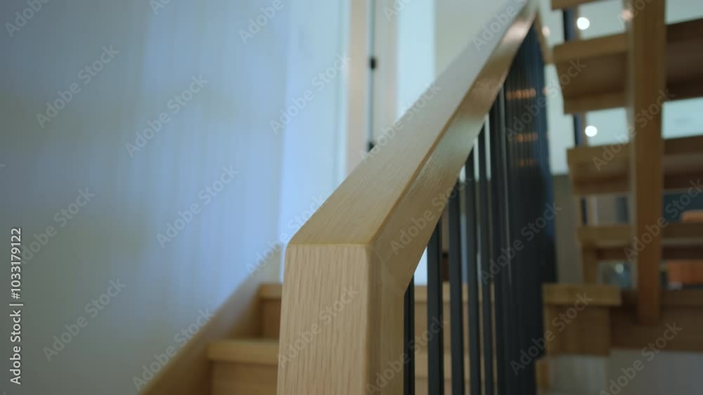 Stairs in new modern home, real estate interior. Wide view Stairs in new modern home, real estate interior. Wide view