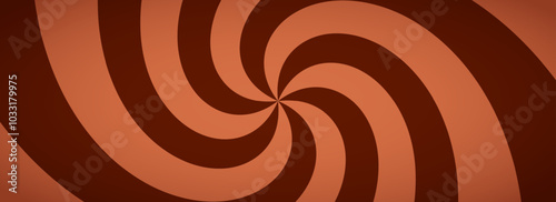 Chocolate color sunburst background. Milk coffee sunbeam pattern design. Retro brown nougat dessert wallpaper for template, banner, poster, flyer, card. Rotating cartoon candy rays and beams. Vector