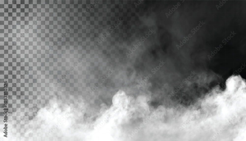 PSD Fog or smoke isolated transparent background. White cloudiness, mist, smog, dust, vapor PNG 01