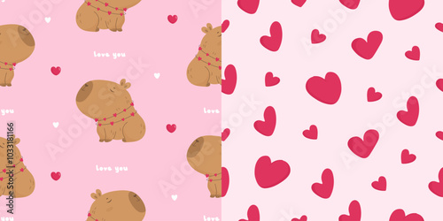 Seamless pattern with lovely capybara