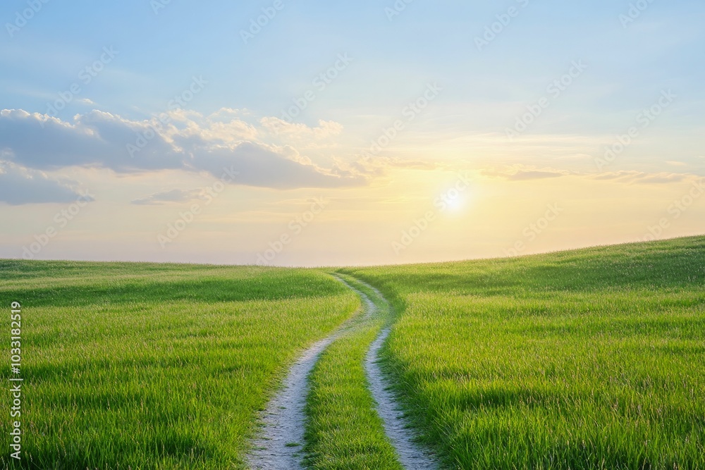 Obraz premium A clear path leading to a sunlit horizon, symbolizing the journey from failure to fulfillment