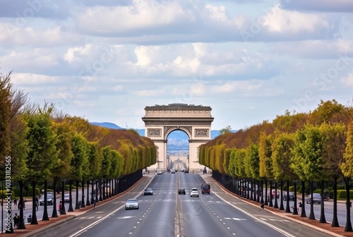 Champs Élysées Wide tree lined avenue leading to Arc de Triomp photo