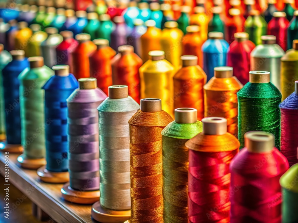 Vibrant Spools of Thread for Embroidery Art Production Vibrant Spools of Thread for Embroidery Art Production