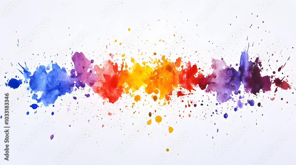 Vibrant watercolor splashes in a rainbow palette against a clean white backdrop, creating an energetic and colorful visual impact. Vibrant watercolor splashes in a rainbow palette against a clean white backdrop, creating an energetic and colorful visual impact.