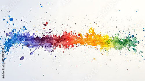 Vibrant Watercolour Rainbow Splatter on Clean White Canvas, Dynamic Color Burst, Artistic Expression, Abstract Design