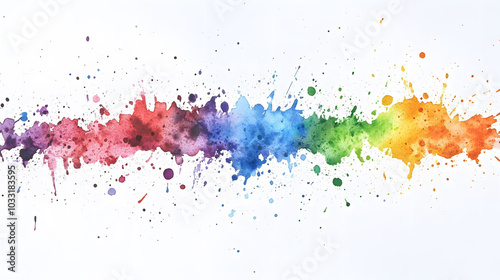 Vibrant rainbow watercolour splatter on a clean white canvas, dynamic and colorful abstract design, perfect for creative projects.