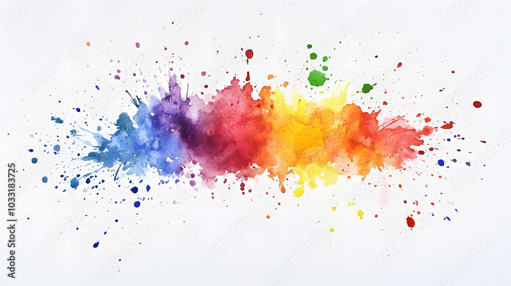 Vibrant watercolor splashes in a rainbow spectrum on a clean white canvas, dynamic and expressive color play Vibrant watercolor splashes in a rainbow spectrum on a clean white canvas, dynamic and expressive color play