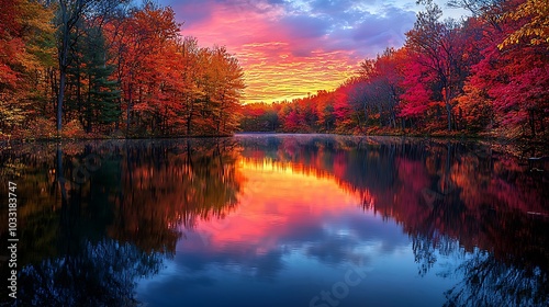 Tranquil Autumn Reflections at Dusk photo