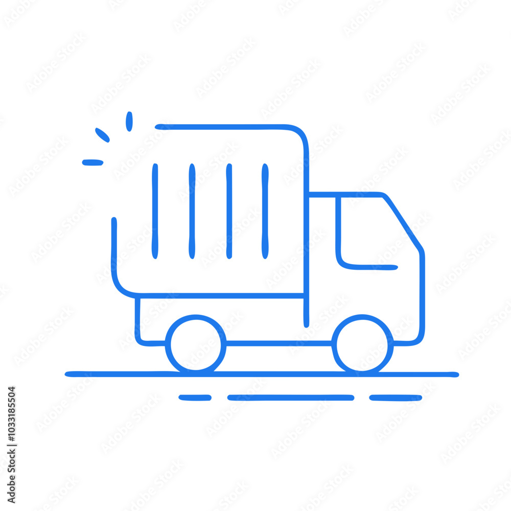 Garbage truck on the move for waste collection, illustrated in a modern style, blue colors, copy space