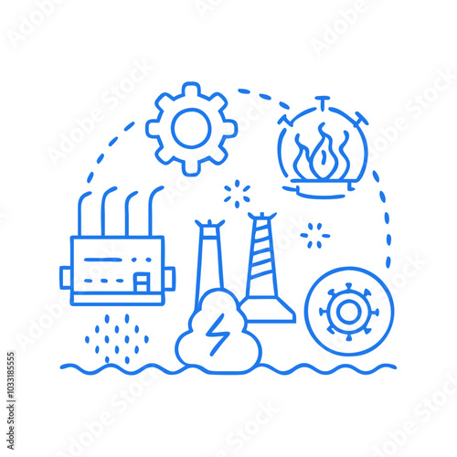 Environmental monitoring tools and equipment illustration in a modern style, blue colors, copy space