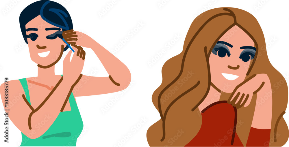 shadow smokey eye makeup vector. liner blending, palette dramatic, bold crease shadow smokey eye makeup character. people flat cartoon illustration shadow smokey eye makeup vector. liner blending, palette dramatic, bold crease shadow smokey eye makeup character. people flat cartoon illustration