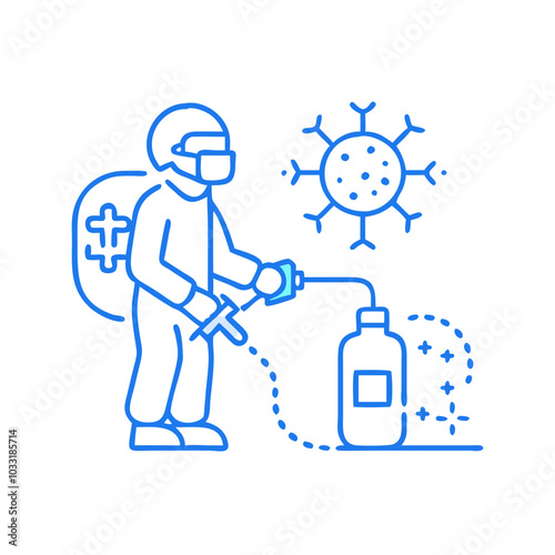 Icon depicting a person in protective gear spraying disinfectant against viruses and germs.