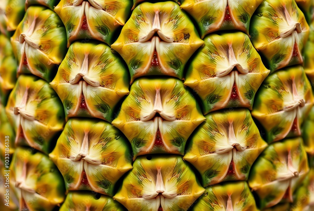 Pineapple skin Hexagonal scale like pattern with small spikes at