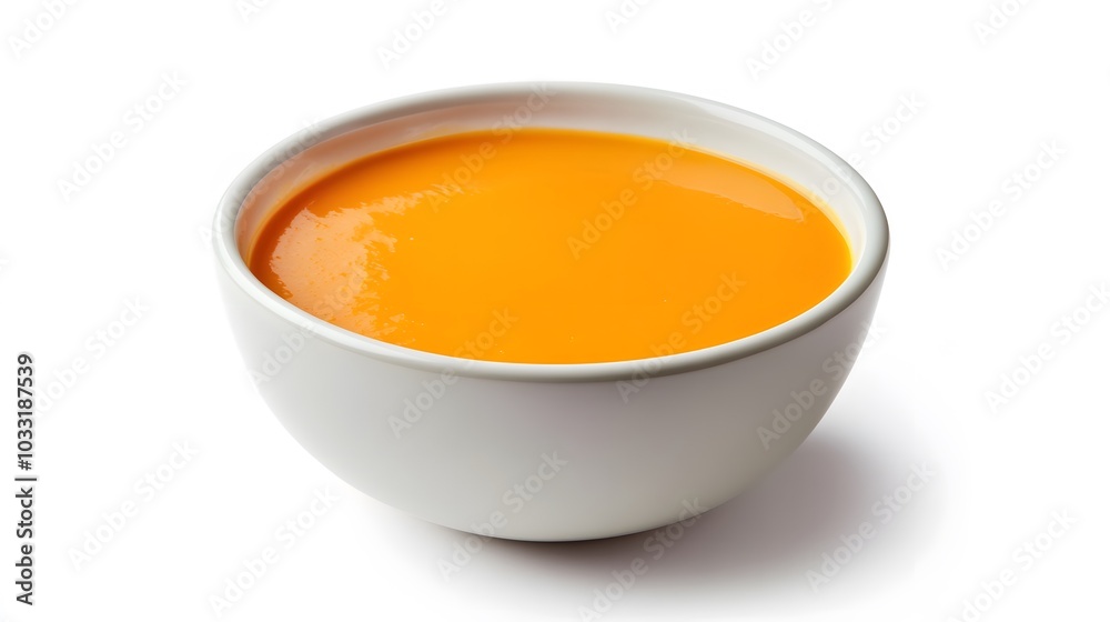Delicious pumpkin cream soup in bowl on white background. Delicious pumpkin cream soup in bowl on white background.