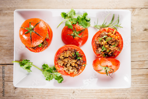 stuffed tomato with beef and herbs