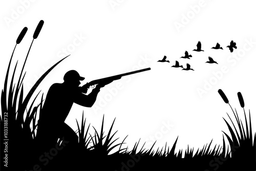 Duck Hunting silhouette vector illustration