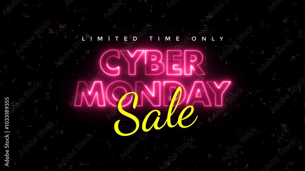 Cyber Monday Sale Text Promotion. Neon Text Effect in tech background 4k Cyber Monday Sale Text Promotion. Neon Text Effect in tech background 4k