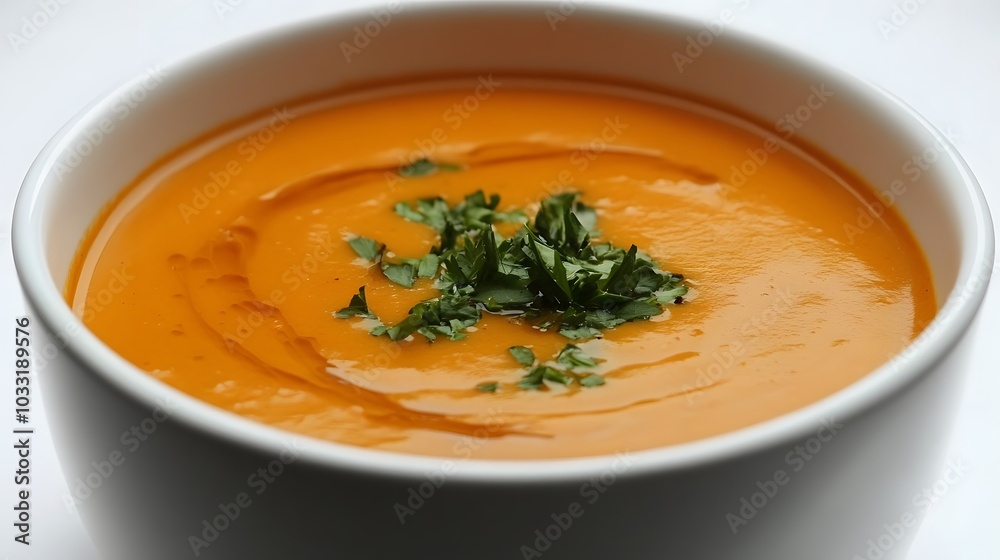 Delicious pumpkin cream soup in bowl on white background. Delicious pumpkin cream soup in bowl on white background.