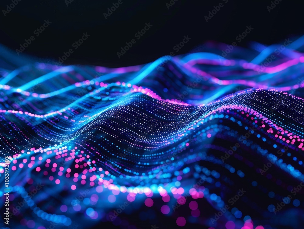 Abstract Digital Landscape with Glowing Dots and Waves Abstract Digital Landscape with Glowing Dots and Waves