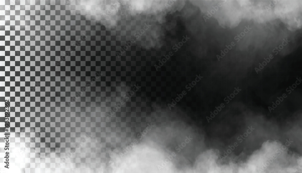 PSD Fog or smoke isolated transparent background. White cloudiness, mist, smog, dust, vapor PNG