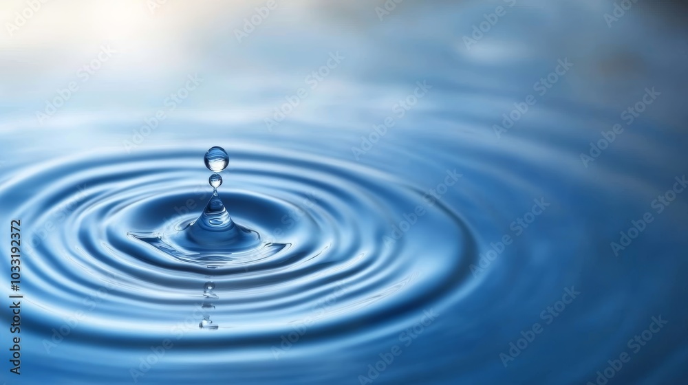 Mesmerizing water droplet creates stunning splash in blue water, a photographic exploration of liquid motion Mesmerizing water droplet creates stunning splash in blue water, a photographic exploration of liquid motion