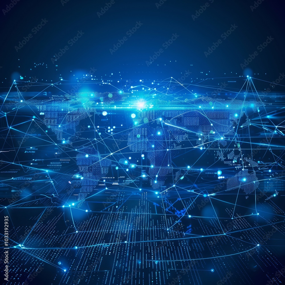 Abstract global network concept with a blue glowing Abstract global network concept with a blue glowing