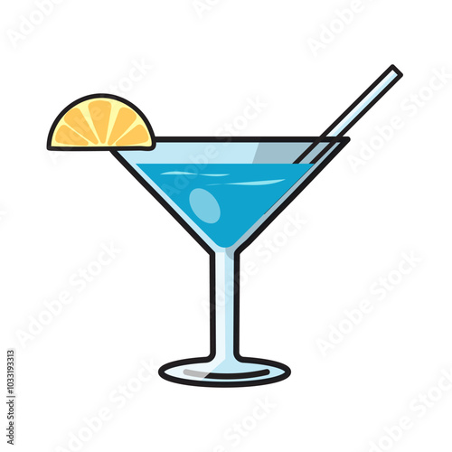 Hand drawn hand drawn cocktail with tube isolated on white background. Design concept of beach summer vacation by the sea.