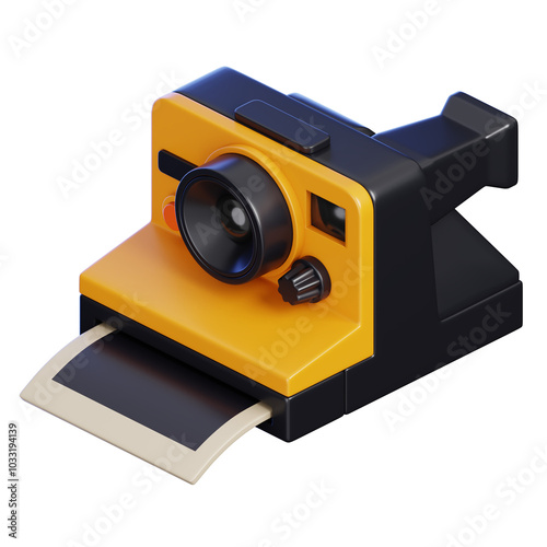 Vintage yellow polaroid camera isolated. Retro device item. 3D render illustration
