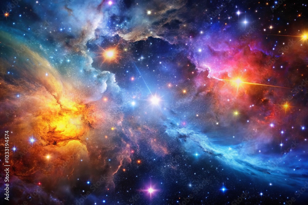 Fototapeta premium A colorful space galaxy cloud nebula with stars and asteroids in the backgroundThe nebula has a fra